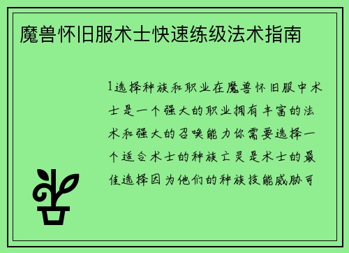 魔兽怀旧服术士快速练级法术指南